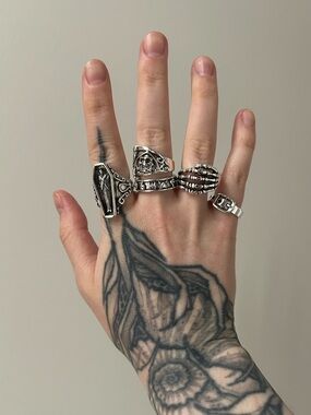 Silver Gothic Statement Rings - Multi Piece Set